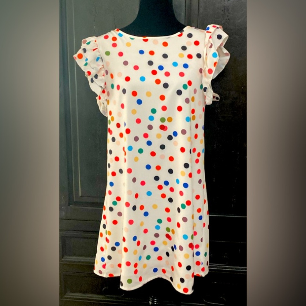 Shein polkadot Lined off white dress - Size Medium